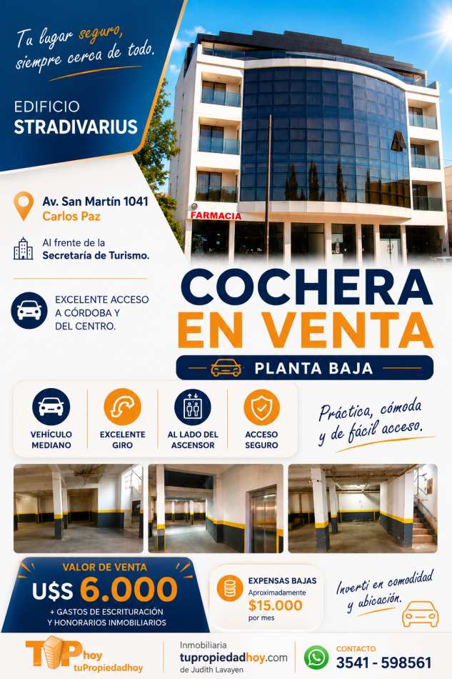 COCHERA EN VENTA FTE SECRETARIA DE TURISMO CARLOS PAZ